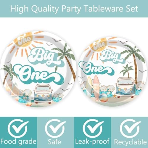 Letromp 80 Pcs Summer Beach 1st Birthday Tableware Set