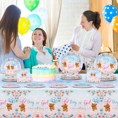 Teddy Bear Gender Reveal Tableware Set for Baby Shower Parties