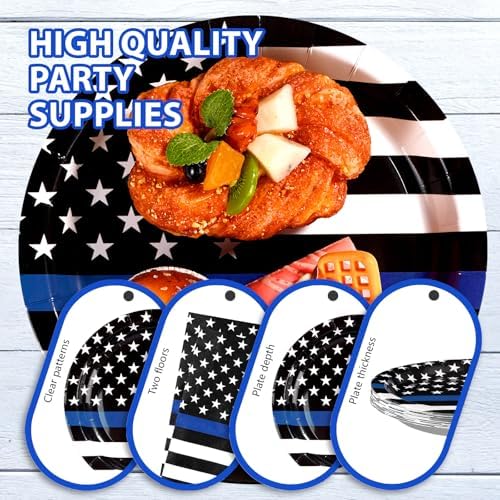 96Pcs Police Retirement Party Supplies Blue Line Plates Napkins Tableware