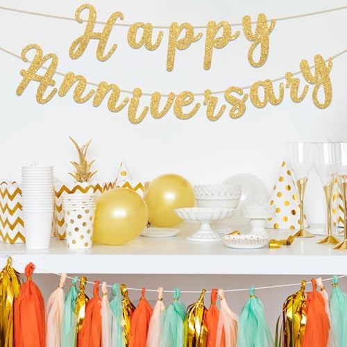 Glitter Happy Anniversary Banner for Wedding and Celebration