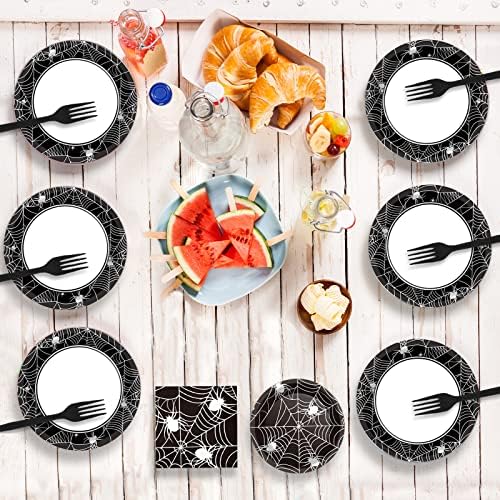 96 Pcs Halloween Paper Plates Napkins Set for 24 Guests