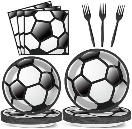 Qyeahkj Soccer Themed Plates Napkins Party Supplies