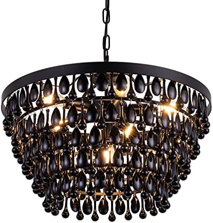 Wellmet Black Crystal Chandelier 6 Light