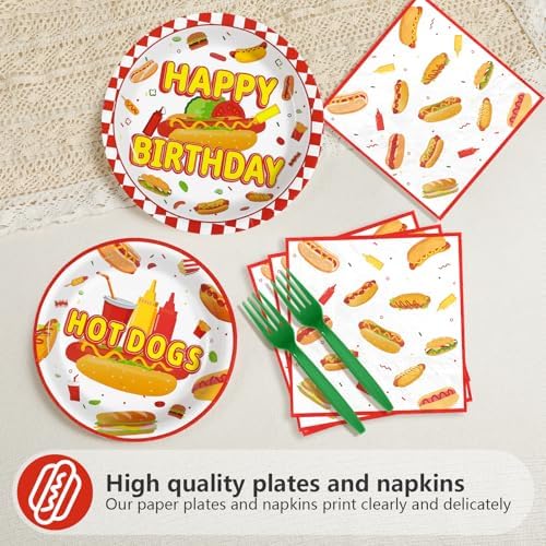 Grencian 96 PCS Hot Dogs Birthday Plates Napkins