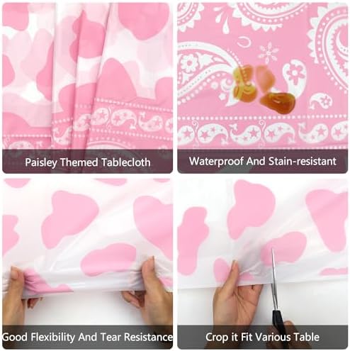 4 Piece Pink Cowgirl Tablecloths - 51 x 86 Inch