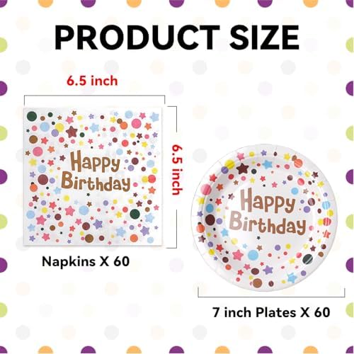 120 Pcs Happy Birthday Paper Plates and Napkins Set