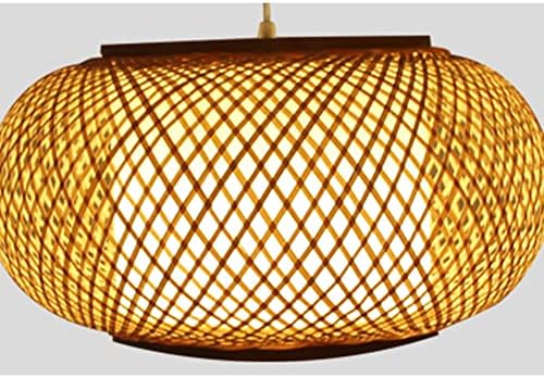 Bamboo Weave Chandelier with Fabric Lampshade