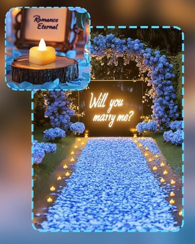 Homemory Romantic Blue Rose Petals and LED Candles Set