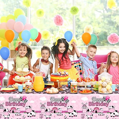 Tiamon 3 Piece Pink Cow Print Tablecloth for Birthday Parties