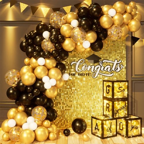 2025 Graduation Party Decorations 132Pcs Black Gold Balloons Garland Kit