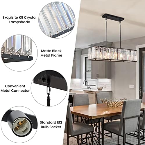 Siljoy Modern Rectangular Crystal Chandelier 5 Lights