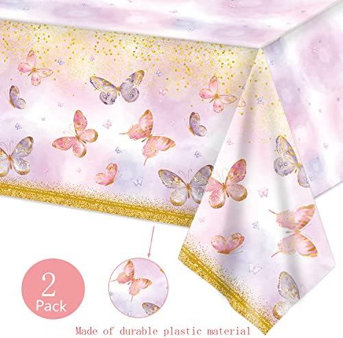 GUSU 108x54 Inch Butterfly Theme Party Tablecloth Set of 2