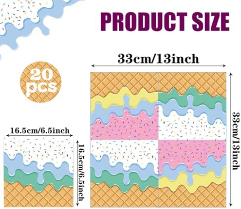 40Pcs Ice Cream Napkins and Plates Party Set