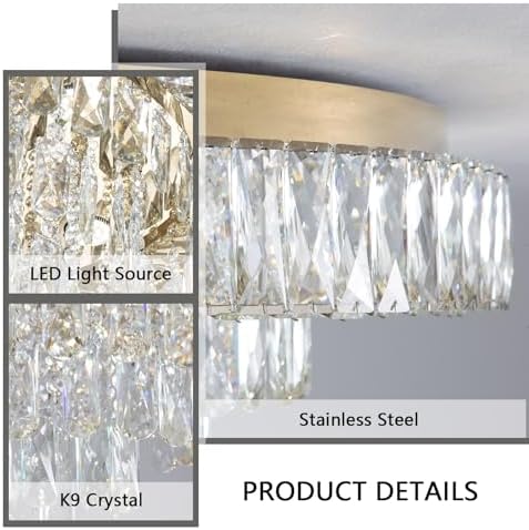 Modern Crystal Chandelier with Dimmable LED Light Remote Control Flush Mount Ceiling Light