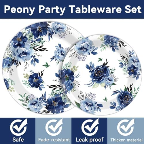 Peony Party Plates Napkins Tableware Set for 24 Guests