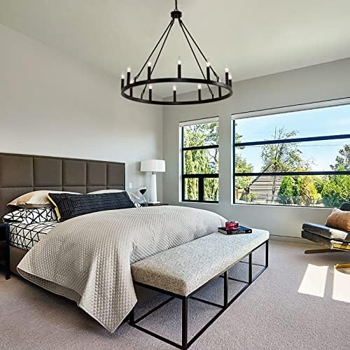 Farmhouse 12 Light Wagon Wheel Chandelier with Adjustable Chain