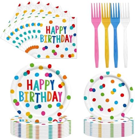 96PCS Happy Birthday Paper Plates Napkins Set for 24 Guests