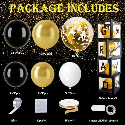 2025 Graduation Party Decorations 132Pcs Black Gold Balloons Garland Kit