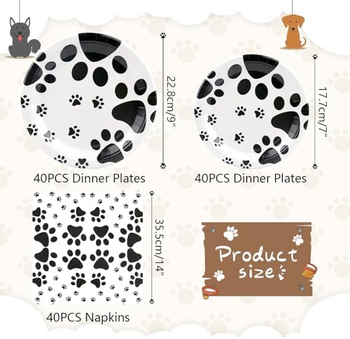 Puppy Paw Party Tableware Set - 120 Pieces for Dog Cat Themed Celebrations