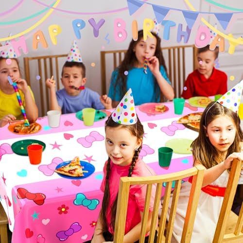 Oudain 2 Pcs Pink Kitten Tablecloths for Birthday Party