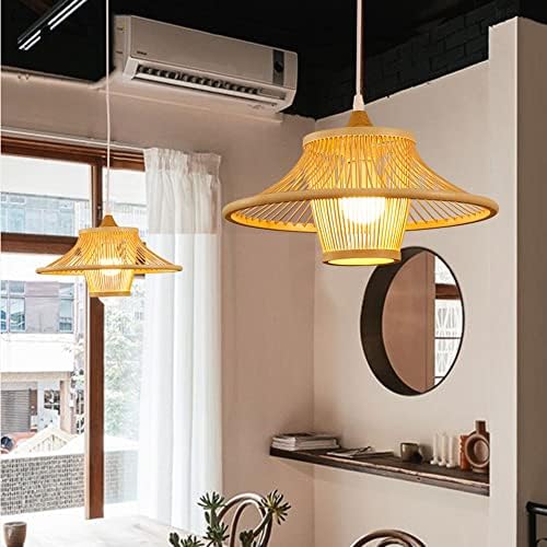 Modern Industrial Bamboo Chandelier with Wicker Shade