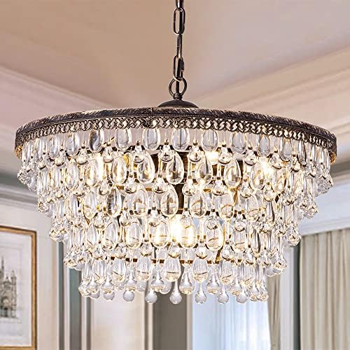 Wellmet 6 Light Crystal Chandelier 5 Tiers Farmhouse Ceiling Lighting Fixture 20 Inch