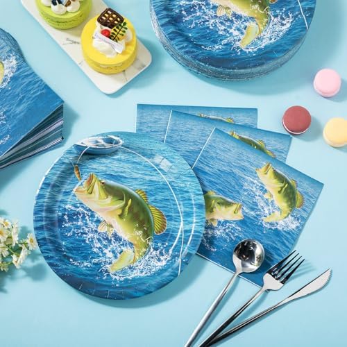 Yungyan 100 Pcs Fishing Party Plates and Napkins Set