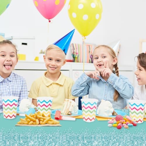 2pcs Teal Silver Glitter Diamond Birthday Tablecloth 70x51 Inches