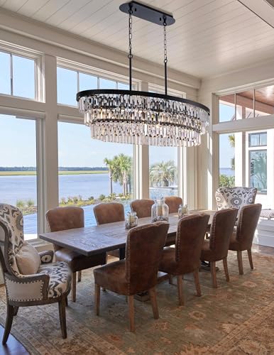 TOCHIC 40 Inch Farmhouse Black Crystal Chandelier