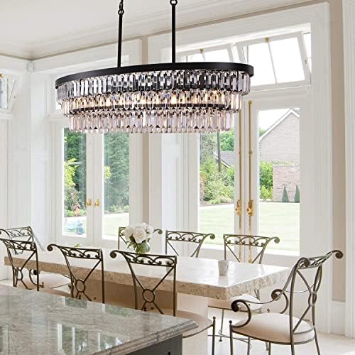 TOCHIC 40 Inch Farmhouse Black Crystal Chandelier