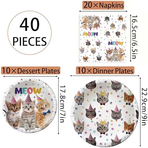 BAIFNEZ Cat Birthday Plates Napkins Set