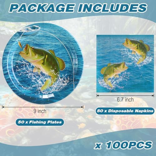 Yungyan 100 Pcs Fishing Party Plates and Napkins Set