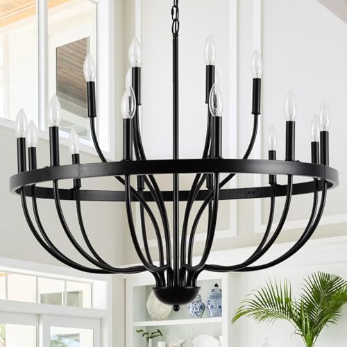 Black 18-Light Industrial Chandelier with Adjustable Height
