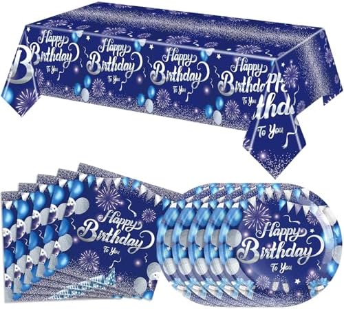 41 Piece Birthday Decor Set with Blue Tableware