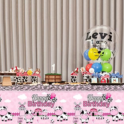 Tiamon 3 Piece Pink Cow Print Tablecloth for Birthday Parties