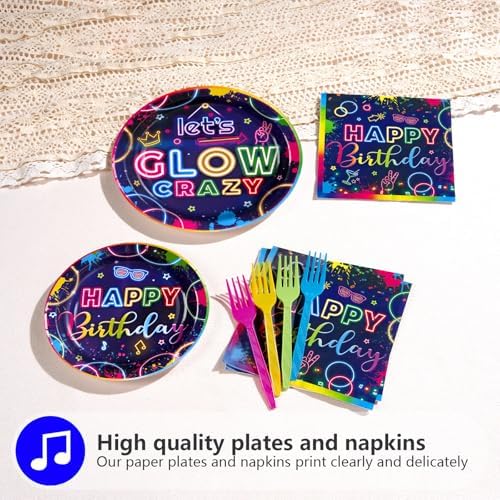 Grencian 96Pcs Neon Glow Party Tableware Set