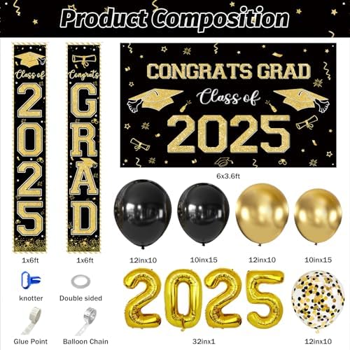 MEHOFOND 2025 Graduation Decor Kit Black Gold