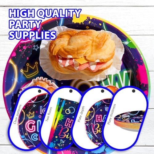 Grencian 96Pcs Neon Glow Party Tableware Set