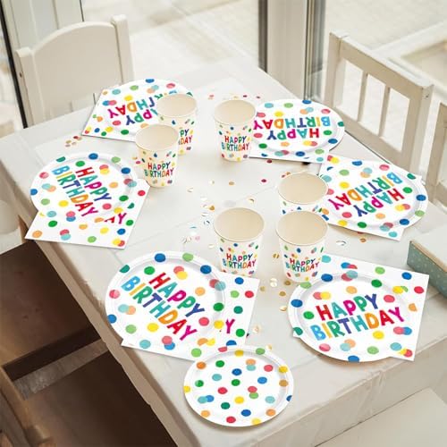 96pcs Happy Birthday Plates Napkins with Polka Dots