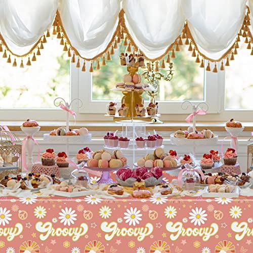 3 Pcs Groovy Table Covers Retro Daisy Rainbow Plastic Tablecloths