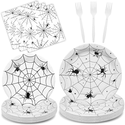 96 Piece Halloween Spider Web Tableware Set - Disposable for 24 Guests