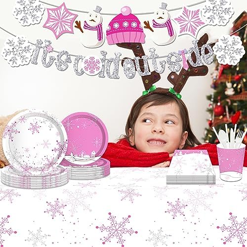 2 Pcs Pink Snowflake Plastic Tablecloth - Winter Wonderland Party Cover