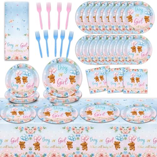 Teddy Bear Gender Reveal Tableware Set for Baby Shower Parties