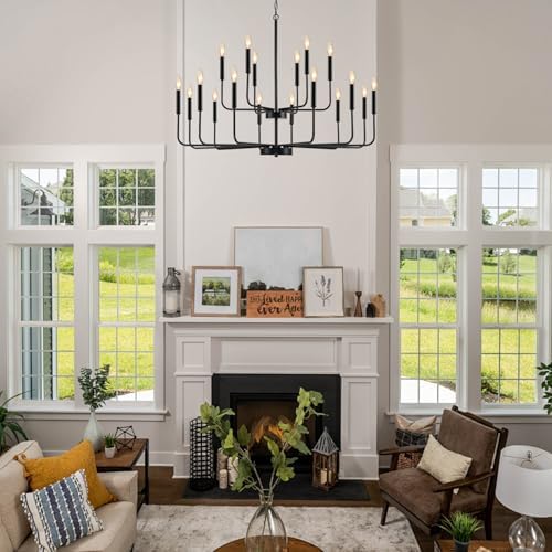 Black Industrial Metal Chandeliers 18-Lights 2-Tier Farmhouse Dining Room Light Fixture