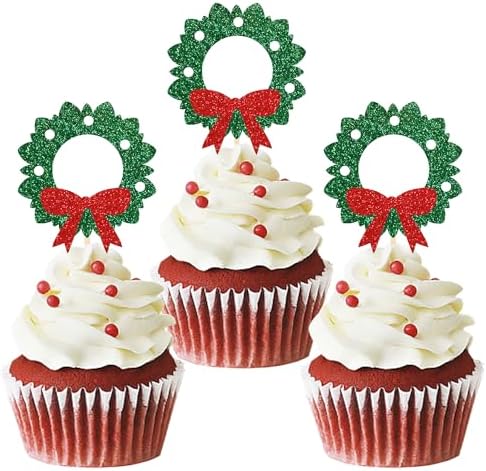 24pcs Glitter Christmas Garland Cupcake Toppers