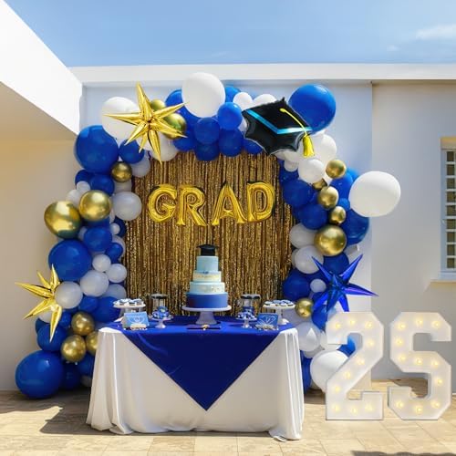 Royal Blue and Gold Graduation Balloon Garland Kit 109Pcs