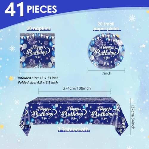 41 Piece Birthday Decor Set with Blue Tableware