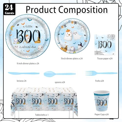 Halloween Little Boo Baby Shower Decorations Blue Tableware Set 169Pcs
