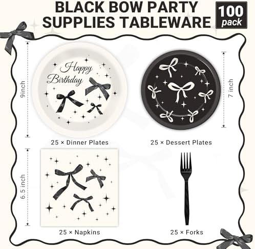100 Pcs Black Bow Party Decorations Set