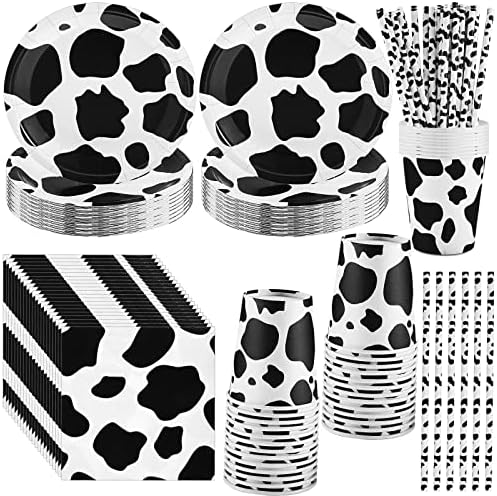 Lewtemi 100 Pcs Cow Print Party Tableware Set